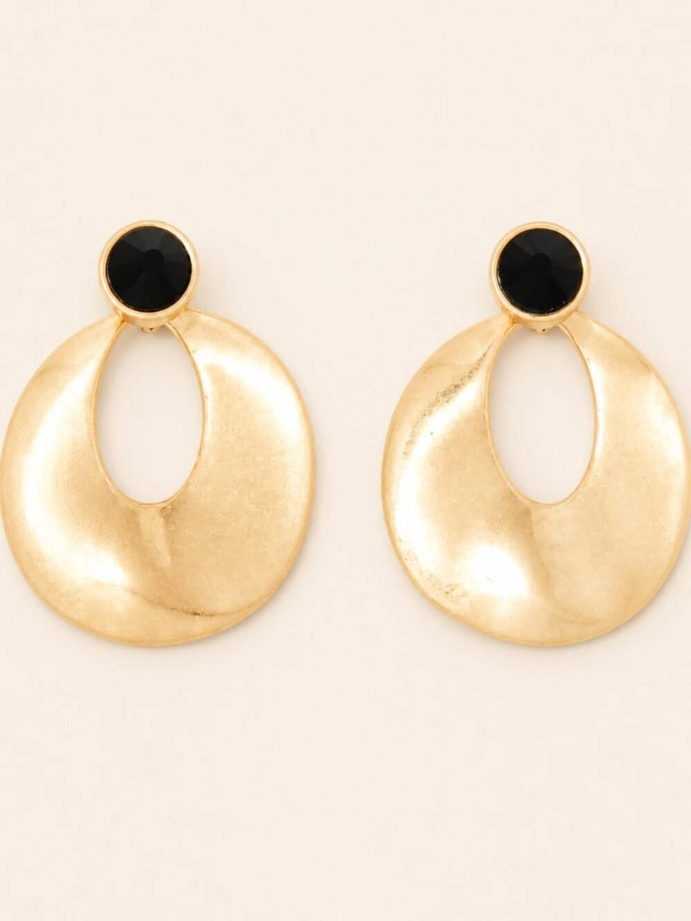 MarlaWynne Twisted Disc Drop Earrings Gold Tone Black Glass Accent